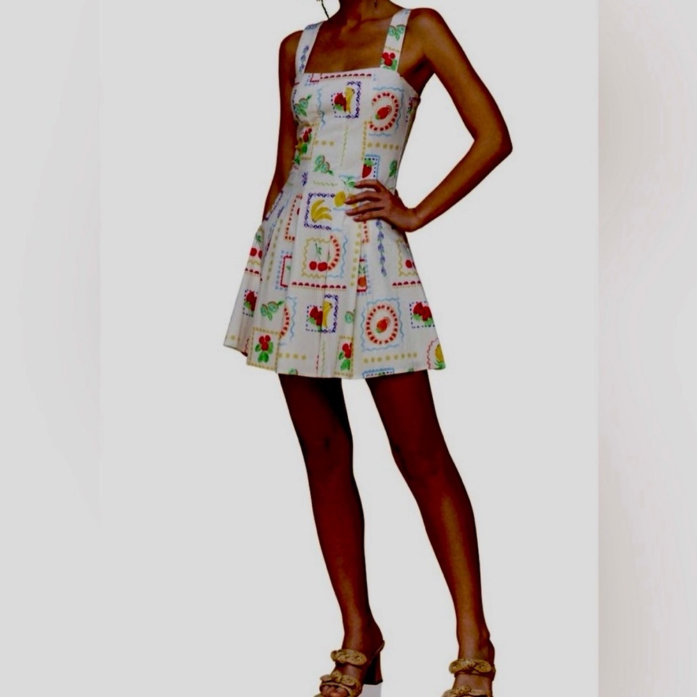New Avec Les Filles Fruit-Print Flared Mini Dress - Picture 7 of 14